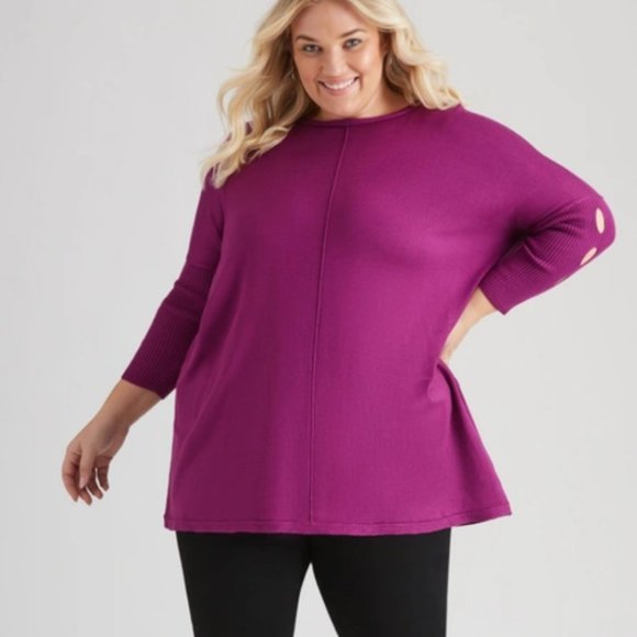 NEW CASHMERE FEEL BOAT NECK TUNIC TOP WITH SLEEVE DETAIL HOT PINK - Picture 5 of 11